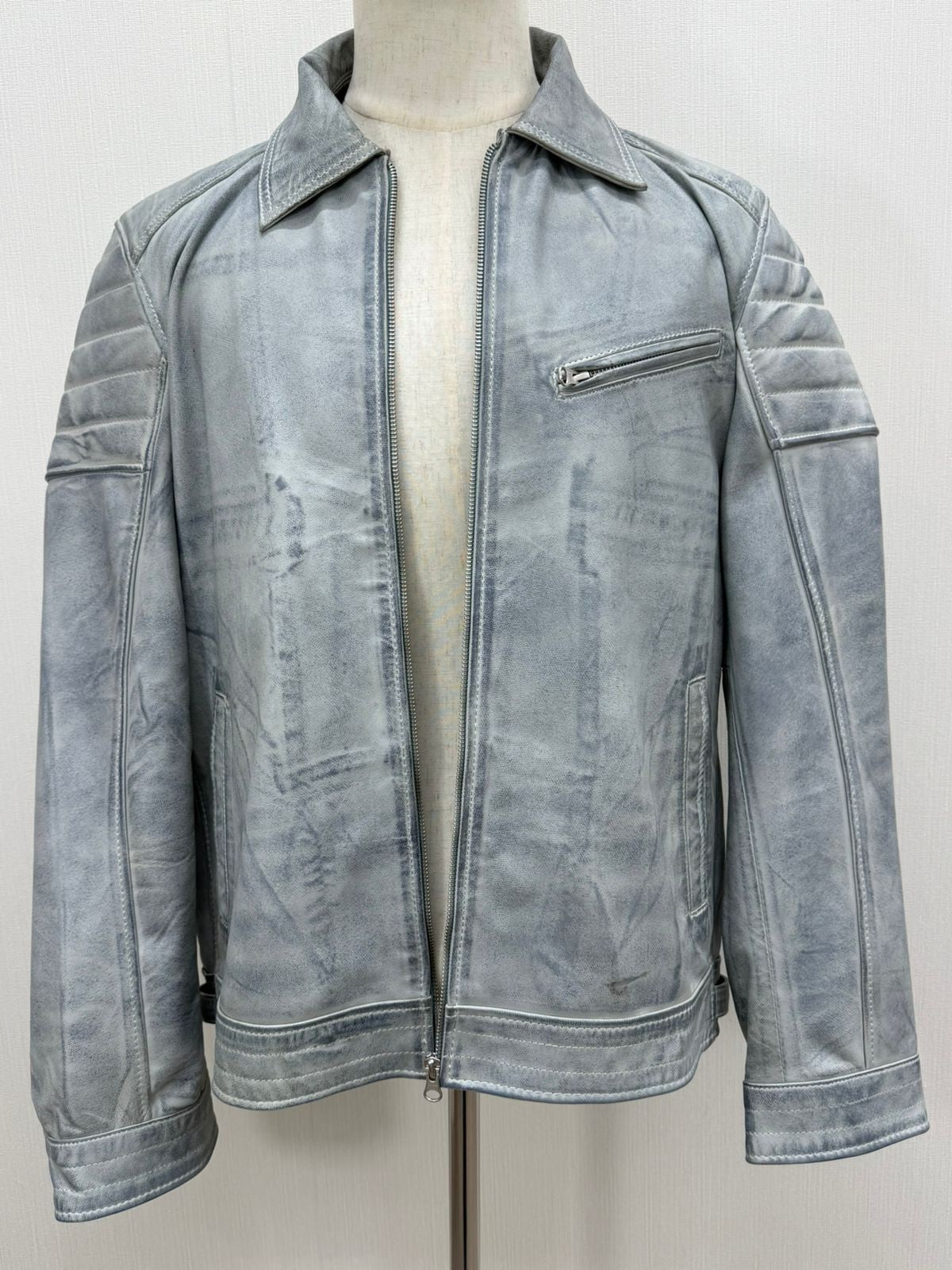 Men's Italian Sheepskin Genuine Leather Premium Soft Jacket Blue Coat Size Large