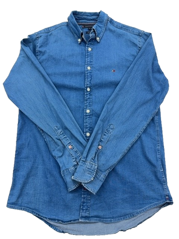 Tommy Hilfiger Men's Real Indigo Denim Button-Down Shirt M Long Sleeve
