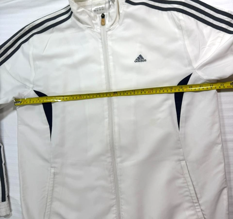 Vintage Adidas Full-Zip Windbreaker Jacket In White With Black Stripes - Size M