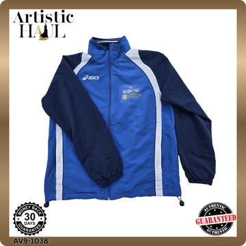 ASICS GD Striped Track Jacket Men's M Navy Blue White Nylon Zipper