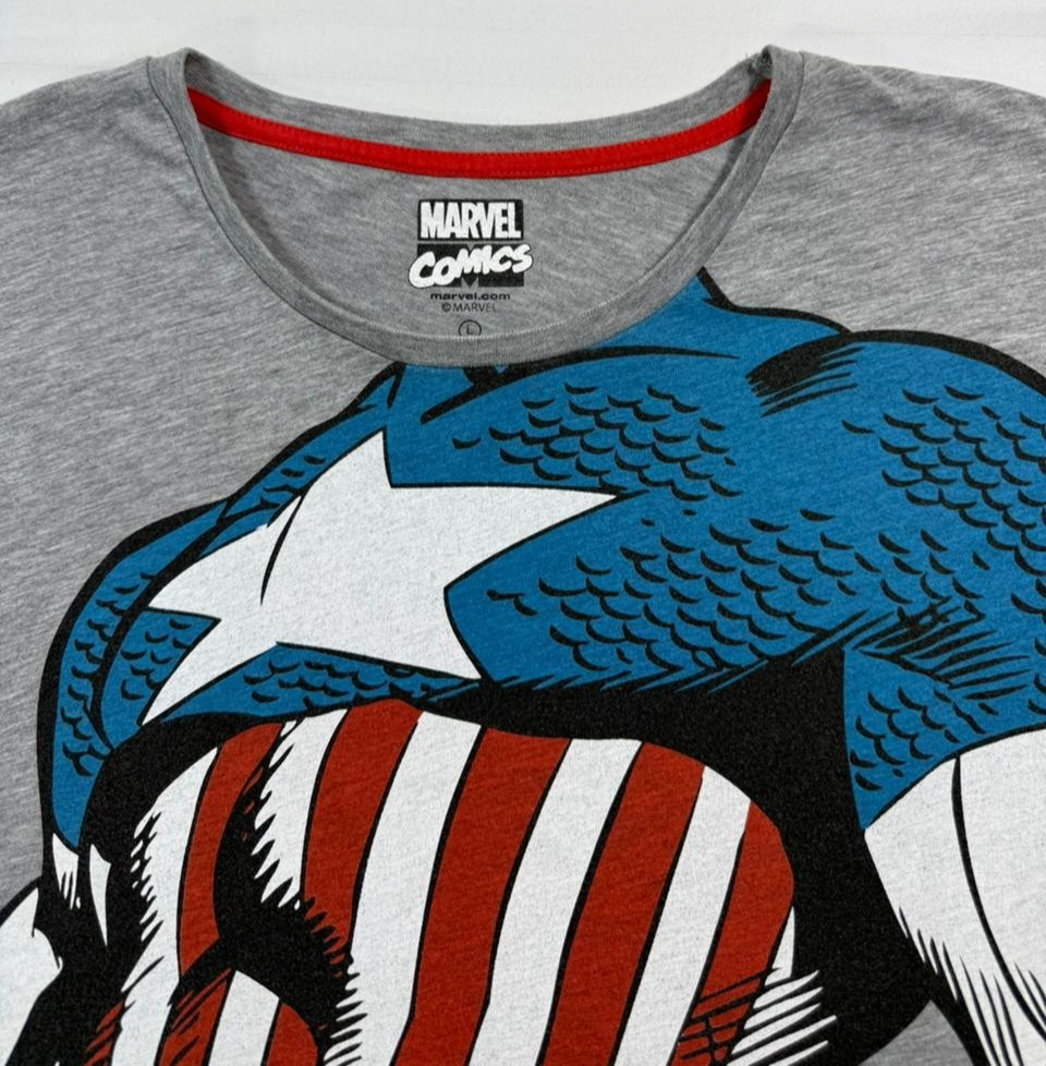 Grey Cotton Marvel Comics Captain America Graphic T-Shirt - Size L