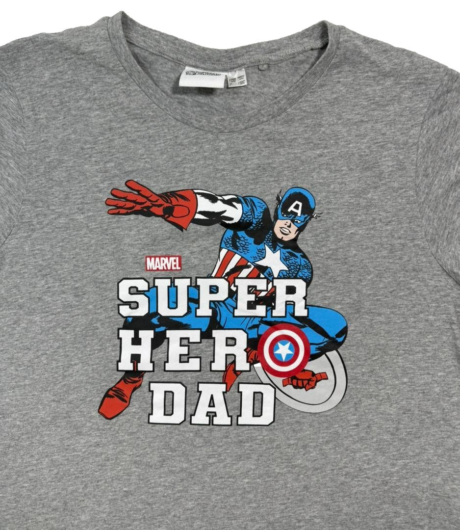 Marvel Captain America Super Hero Dad T-Shirt Grey Short Sleeve Crew Neck Size L