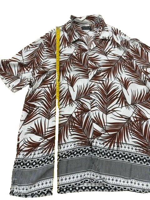 Calliope Unisex White Brown Palm Leaf Camp Collar Shirt XL Relaxed