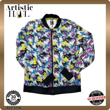 Trussardi Jeans Men's Multicolor Shark Print Bomber Jacket Long Sleeve