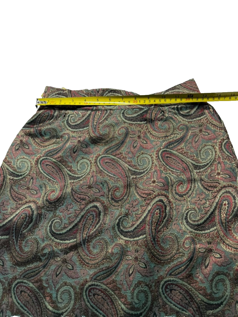 Vintage Paisley Printed Set Top And Skirt Green Brown Retro Women's Size 12