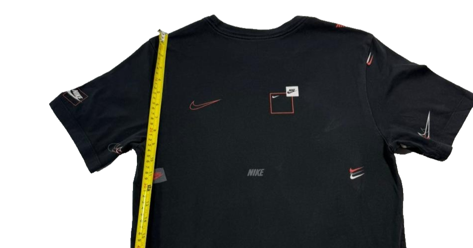 Nike Black All Over Print T-Shirt Swoosh Logo Graphic Unisex Size XS