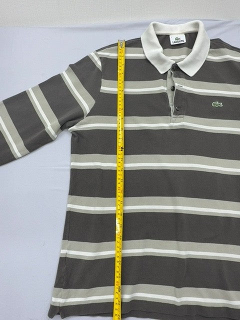 Lacoste Men's Grey Striped Long Sleeve Polo Shirt Regular Size
