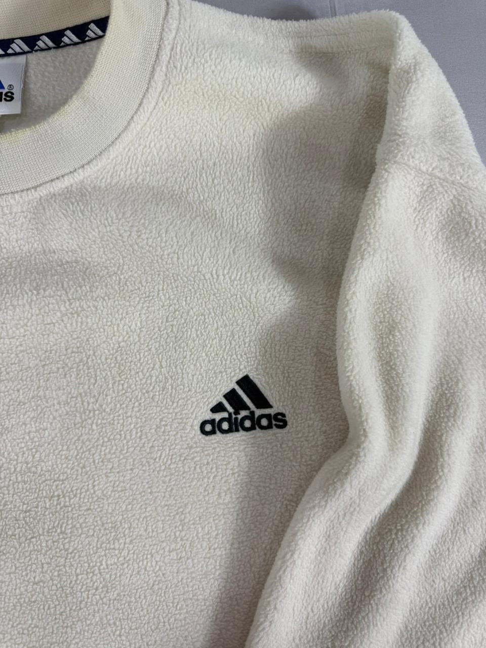 Adidas Men's Large L Fleece Sweatshirt Cream Off White Crewneck Logo