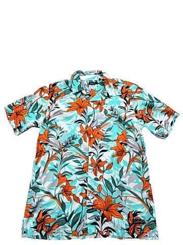 Superdry Men's Teal Orange Floral Hawaiian Shirt Size L Short Sleeve