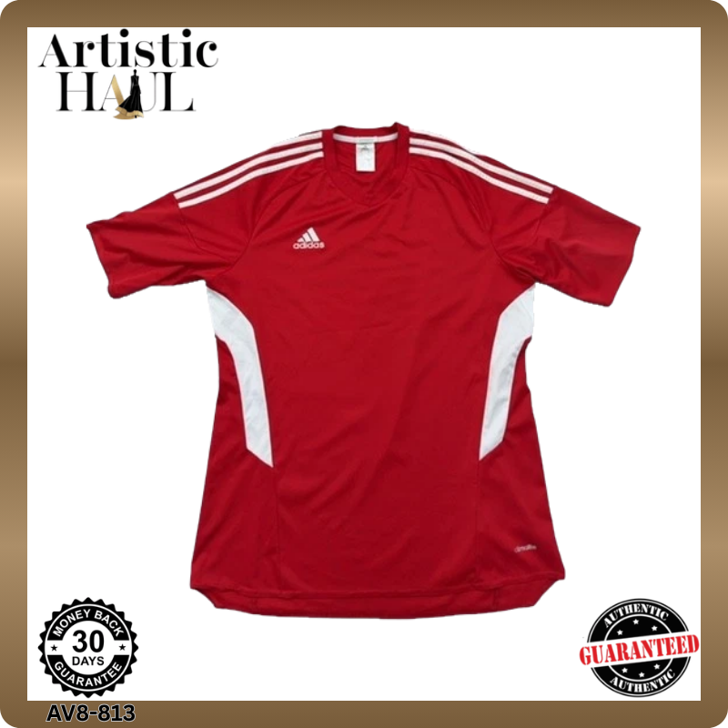 Adidas Red Soccer Climalite Jersey L Athletic Fit Moisture Wicking