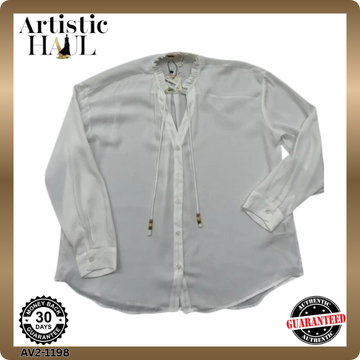 Koton White Chiffon Ruffle Long Sleeve Blouse Women's Size 42