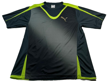 Puma Men's Training T-Shirt Black & Lime Green Gradient Halftone Soccer Jersey L
