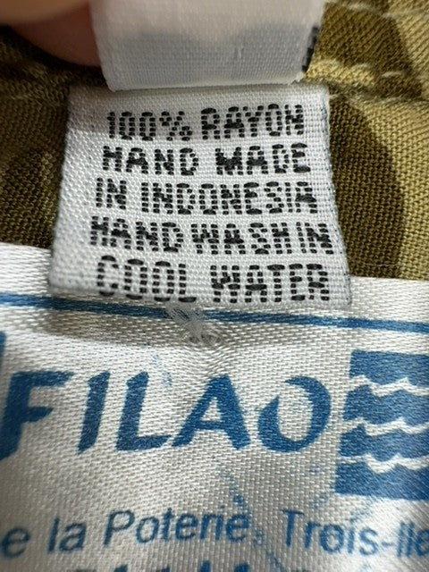 Filao Men's Yellow-Green Floral Rayon Aloha Shirt Size S Handmade