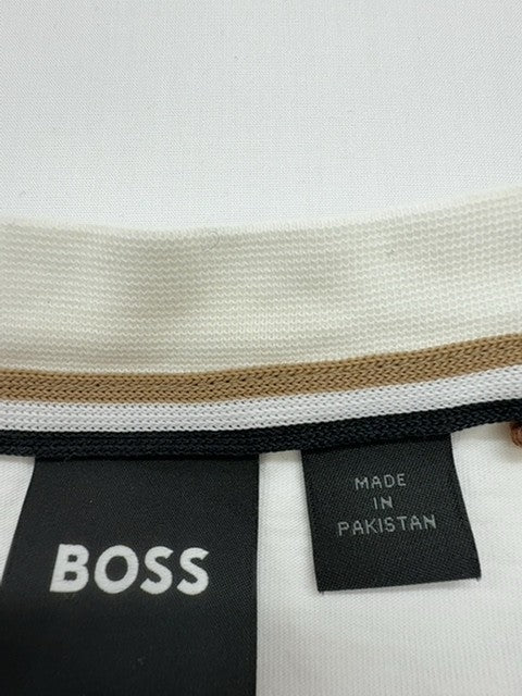 Hugo Boss Men White Logo Cotton Crew Neck T-Shirt Size M Excellent Condition