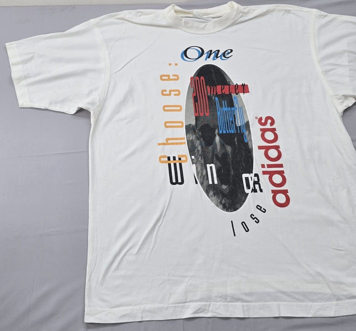 Adidas Men's White Graphic Short Sleeve T-Shirt L Vintage