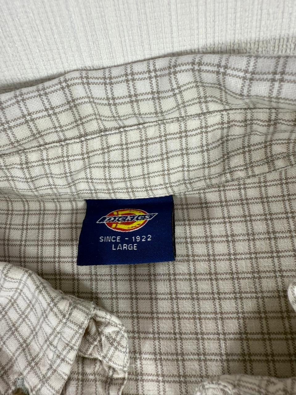 Dickies Men's Button Up Shirt Large L Grey Check Long Sleeve Workwear