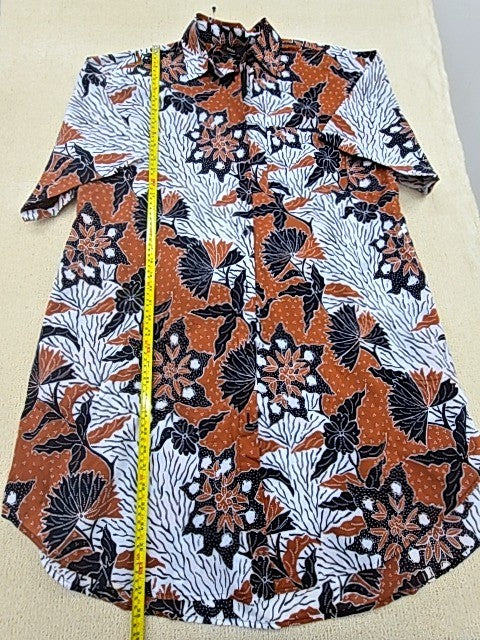 Maje Floral Short Sleeve Shirt Dress Sz 40 Brown White Black Btn EUC