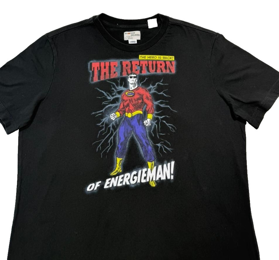 Energize Men's Black The Return Of Energieman Graphic Crewneck T-Shirt Size L