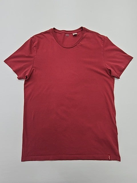 Levi's Men Red Crew Neck T-Shirt Size L Lightweight Ribbed Cotton Jersey