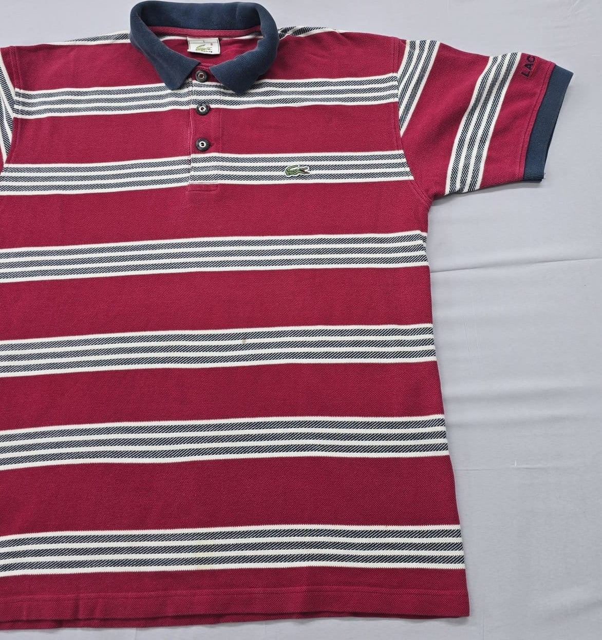 Lacoste Men's Red Striped Polo Shirt Size L Cotton Navy Accents