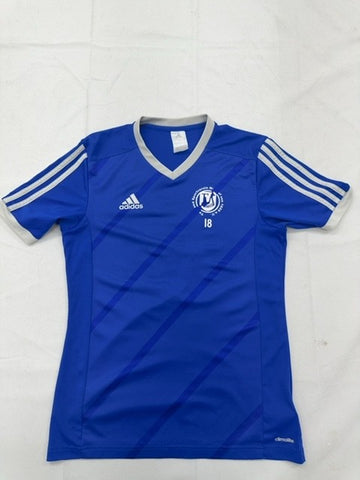 Adidas Men's Navy Striped V-Neck Sports Jersey Short Sleeve S