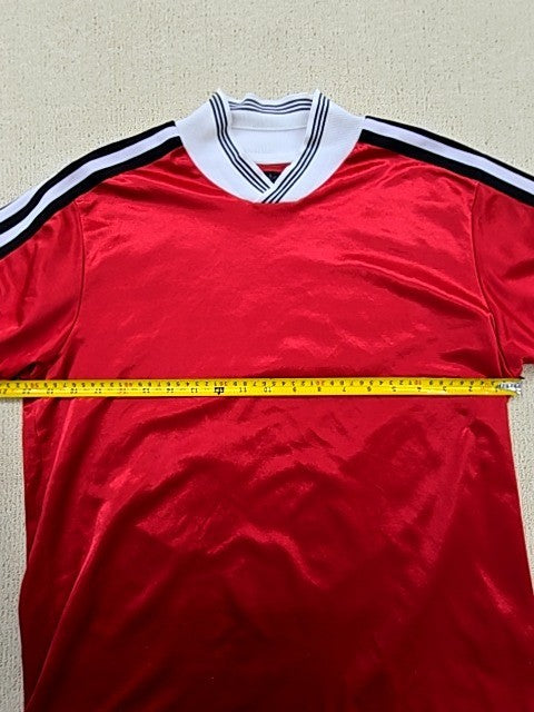 Adidas Red Striped Soccer Jersey L Short Sleeve V-Neck Polyester