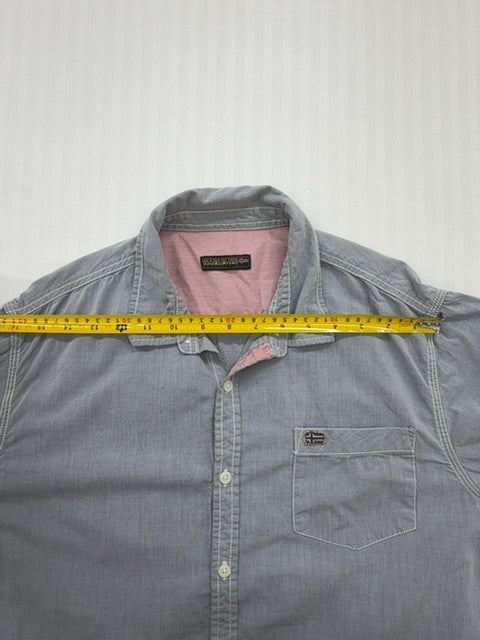 Napapijri Men's Gray Cotton Button-Down Shirt XL Pink Lining