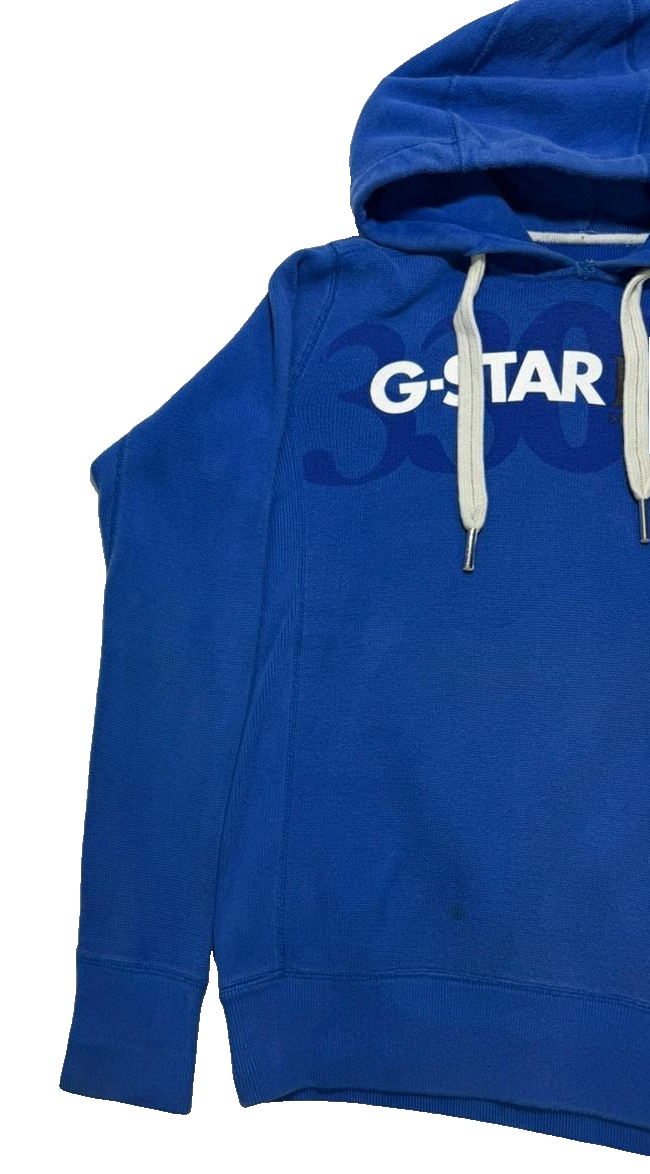 G-Star Raw Unisex Hudson Blue Foxy Logo Bhashor Fleece Lined Pullover Hoodie - M