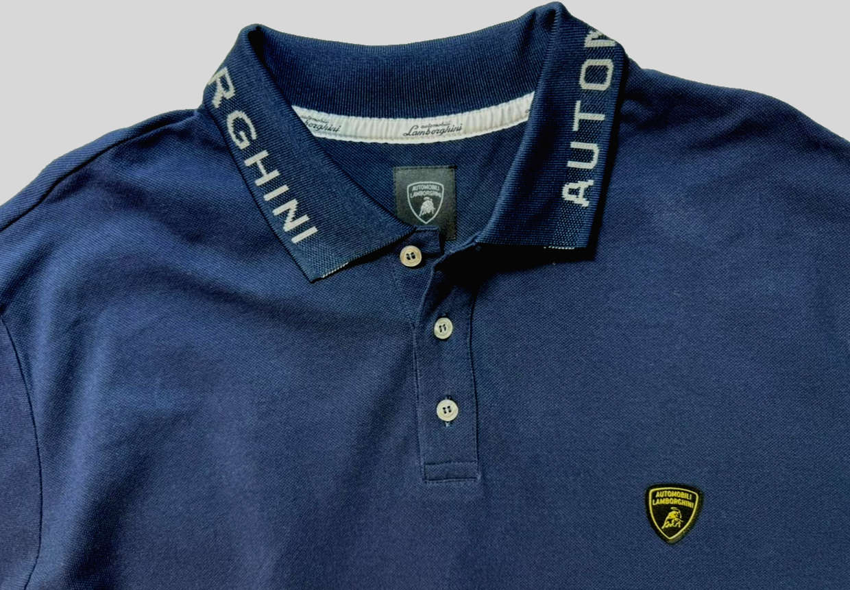 Automobili Lamborghini Men's Polo Navy Blue Long Sleeve Size XL Luxury Logo