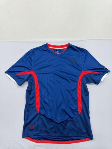 Umbro Blue Soccer Jersey L Short Sleeve V-Neck Red Trim Unisex Adult