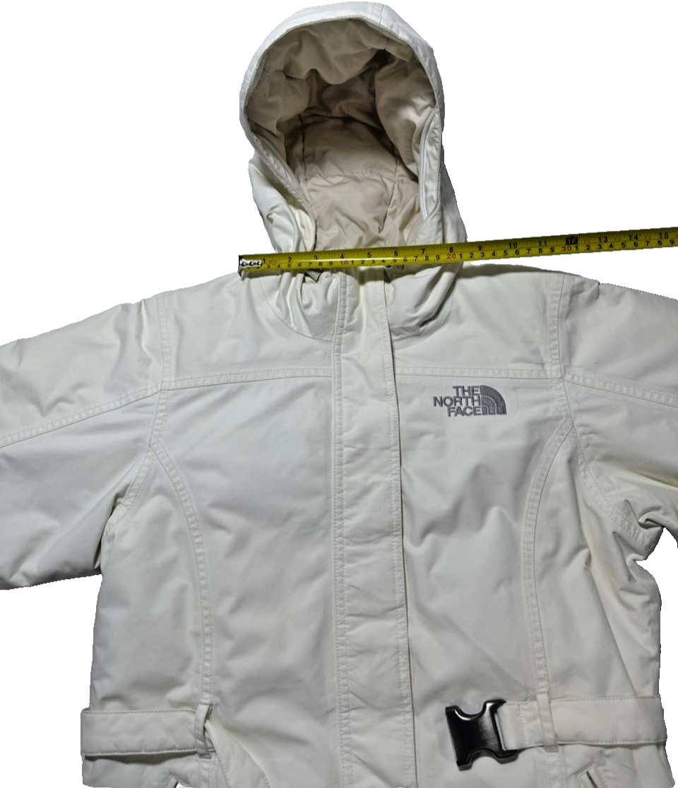 The North Face White/Grey Belted Logo Nylon Insulated Winter Jacket XS
