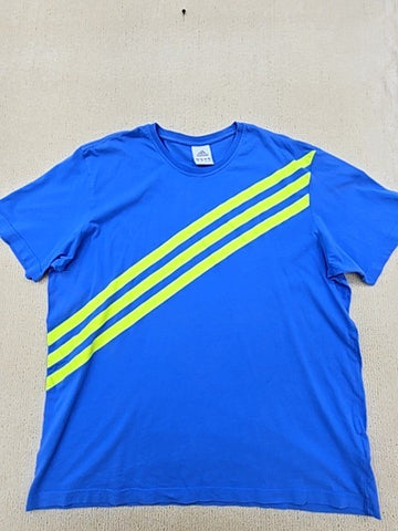 Adidas Men's Blue Striped Three Stripes T-Shirt XL Cotton Crew Neck