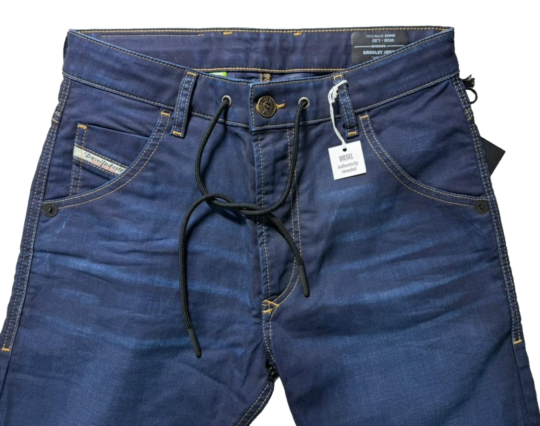 Diesel Krooley Jogg Jeans Men Blue Tapered Slim Fit Stretch Denim Drawstring |28