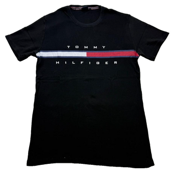 Tommy Hilfiger Men's Black Tee Flag Stripe Logo Short Sleeve Size XL