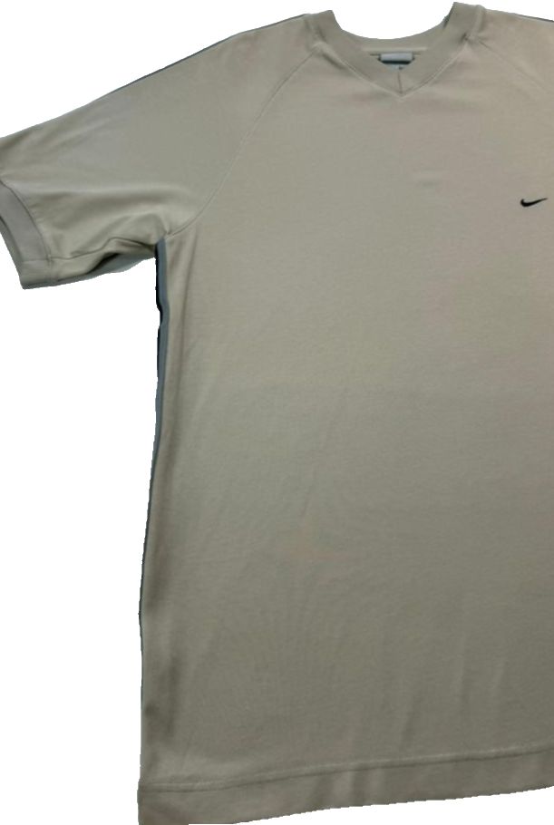 Nike Men's Beige V-Neck T-Shirt Casual Short Sleeve Cotton Tee Size L