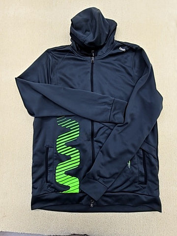 Reebok Men's XL Navy Full Zip Hoodie Neon Green Graphic Active