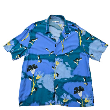 Zara Women's Blue Floral Print Short Sleeve Shirt Size L