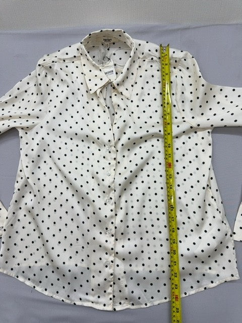 Koton White Polka Dot Long Sleeve Button-Down Blouse Women Business L