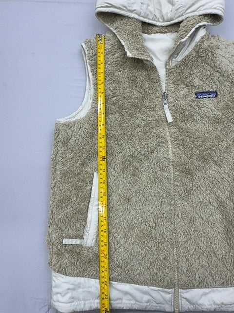Patagonia Women's Beige Hooded Fleece Vest Reversible Regular Size