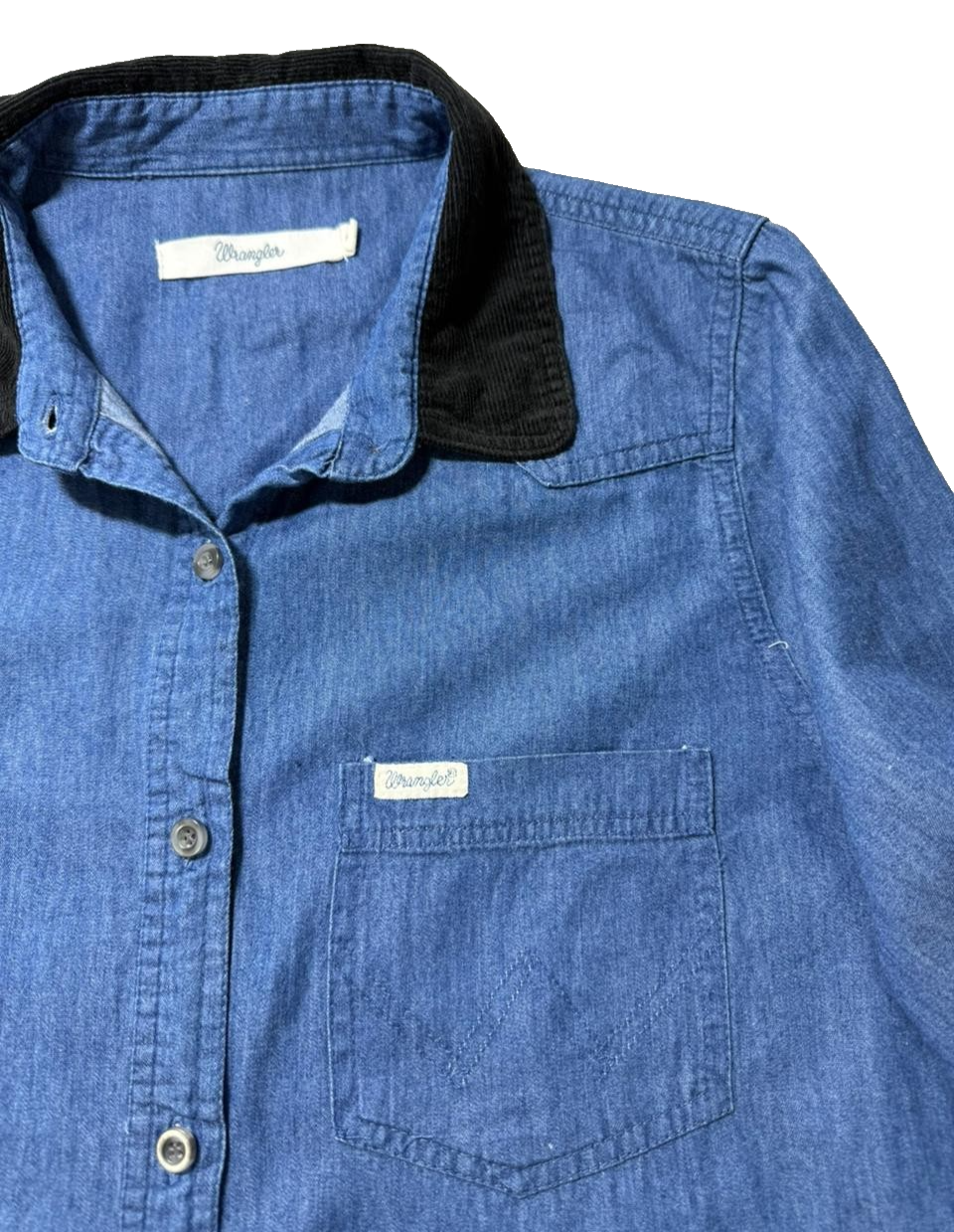 Vtg Wrangler Chambray Color Block Long Sleeve - Size 10