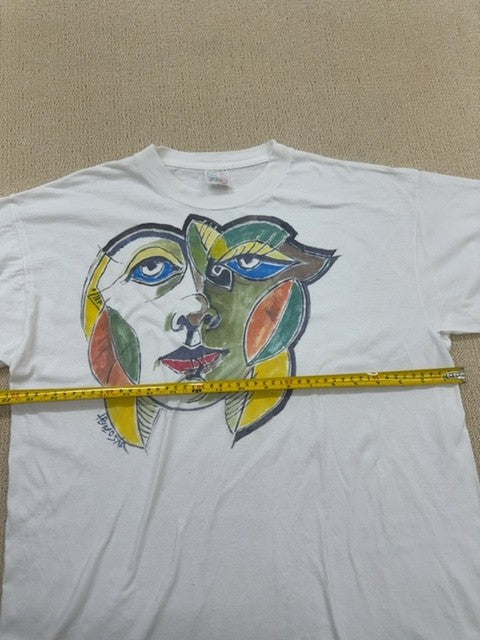 Crazy Life Unisex White Artistic Face T-Shirt Large Cotton