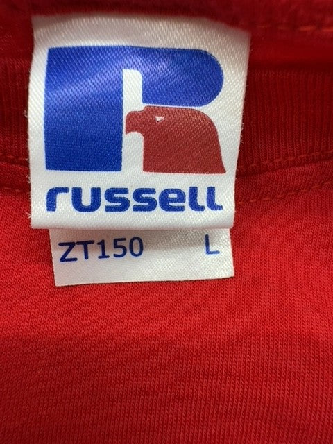 Russell Men's L Red Printed Short Sleeve Crew Neck T-Shirt ZT150 2013
