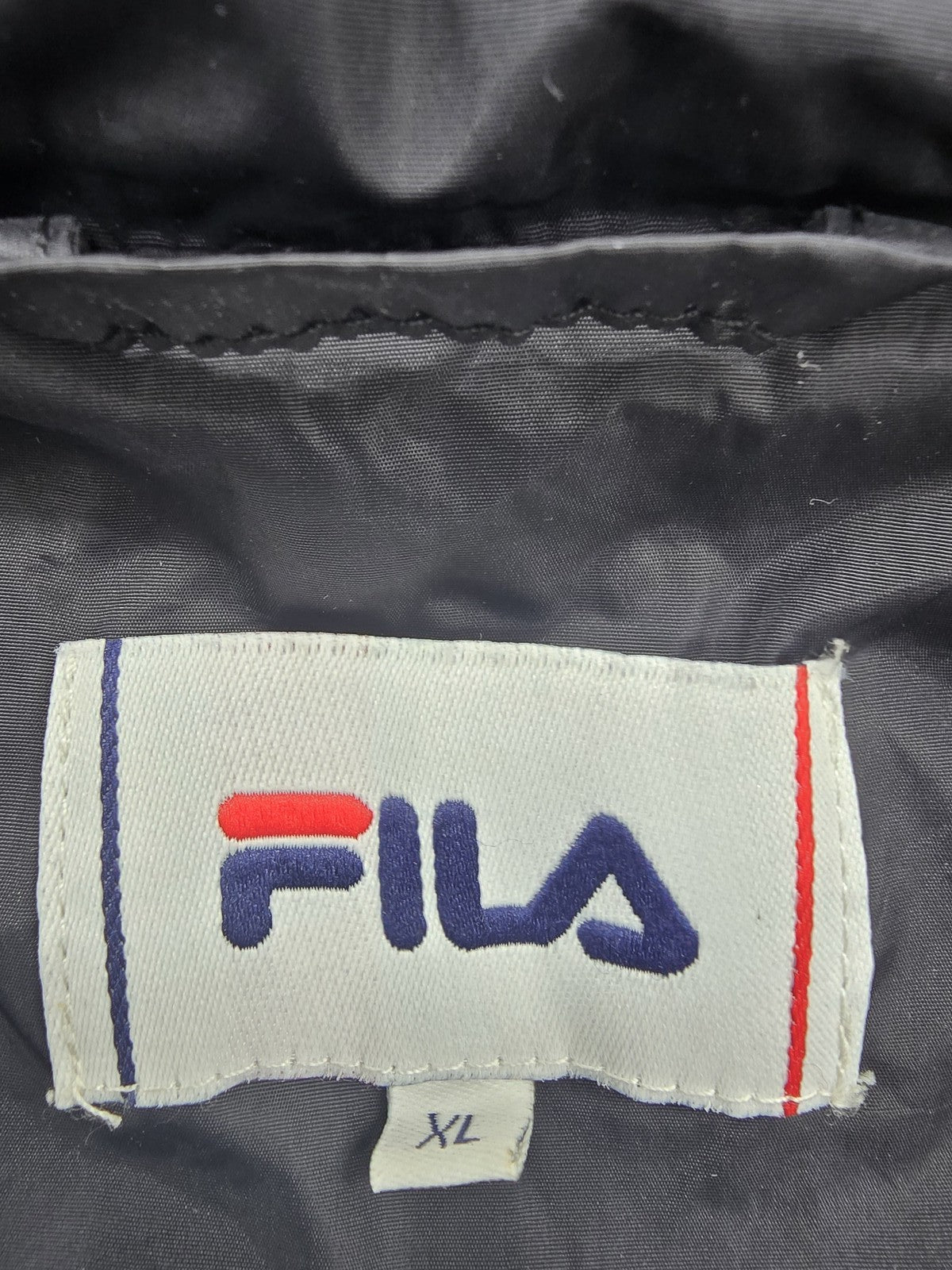 Fila Men's XL Black Hooded Rain Windbreaker White Stripes Zip Pockets