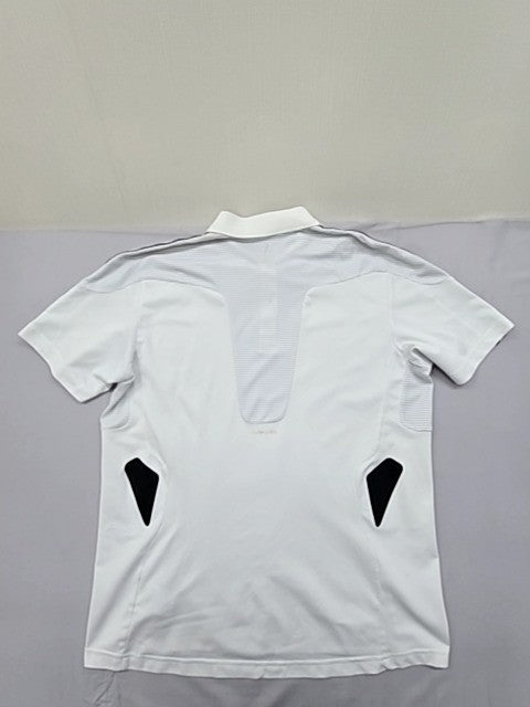 Adidas Climacool White Striped Polo Shirt Short Sleeve Fitted Unisex