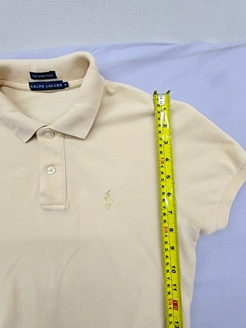 RALPH LAUREN Women's Beige Skinny Polo Shirt Size M Cotton Embroidered Pony