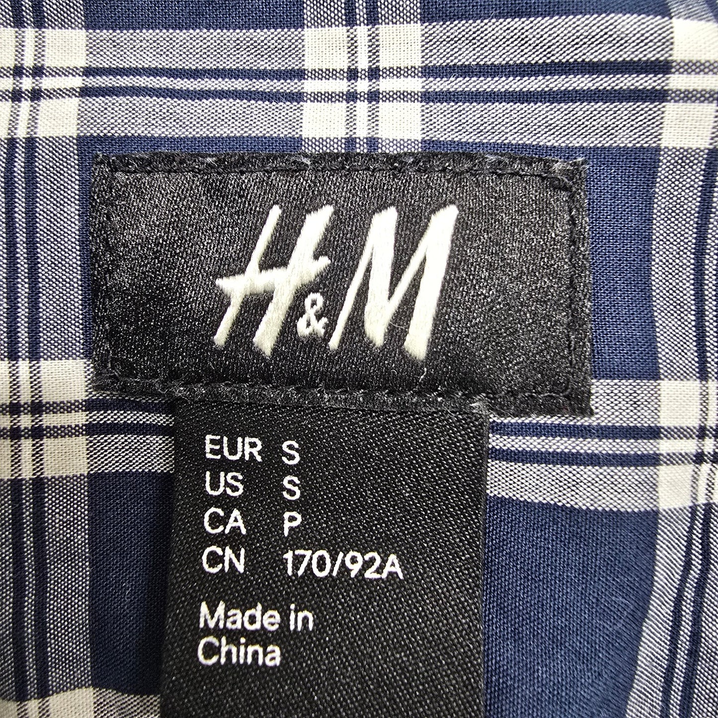 H&M Women's Navy White Check Button-Up Shirt Size S Long Sleeve Collare