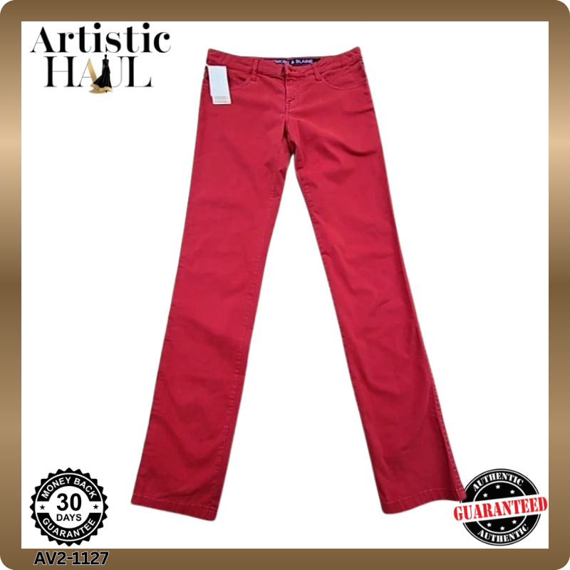 Hablaine Red Straight Leg Women's Jeans Size 44 Zip Pockets Cotton Blend