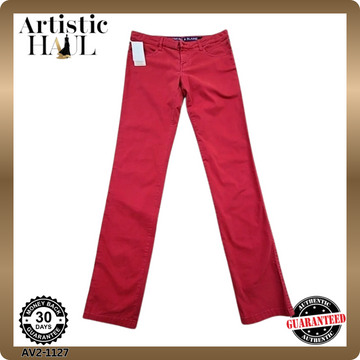 Hablaine Red Straight Leg Women's Jeans Size 44 Zip Pockets Cotton Blend
