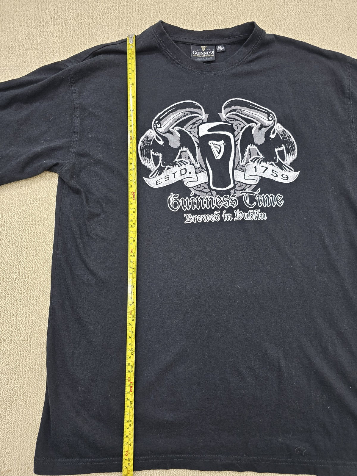 Guinness Men's XL Black T-Shirt 100% Cotton Short Sleeve