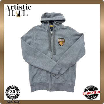 Tommy Hilfiger Grey Zip Hoodie S Vintage Fit Embroidered Patch Cotton Poly